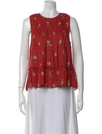 Pre-owned Ulla Johnson Floral Print Crew Neck Blouse In Red