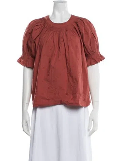 Pre-owned Ulla Johnson Floral Print Crew Neck Blouse In Red