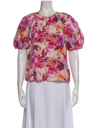 Pre-owned Ulla Johnson Floral Print Crew Neck Blouse In Red