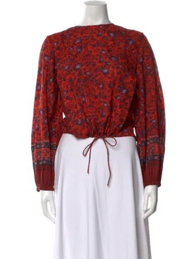 Pre-owned Ulla Johnson Floral Print Crew Neck Blouse In Red