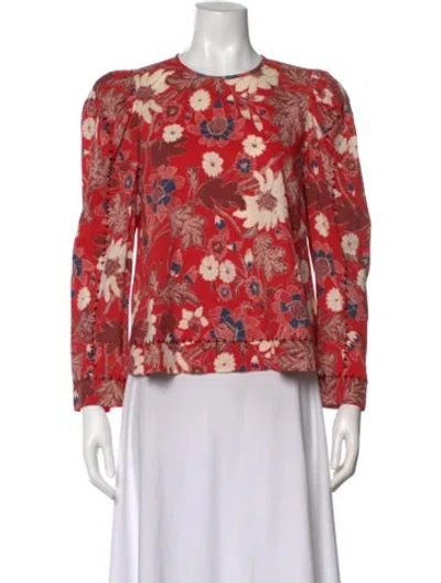 Pre-owned Ulla Johnson Floral Print Crew Neck Blouse In Red