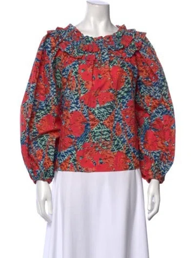 Pre-owned Ulla Johnson Floral Print Crew Neck Blouse In Red