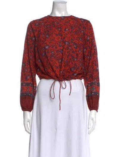 Pre-owned Ulla Johnson Floral Print Crew Neck Blouse In Red