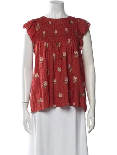 Pre-owned Ulla Johnson Floral Print Crew Neck Blouse In Red