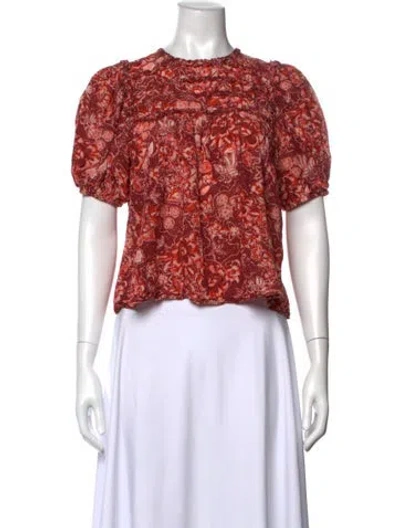 Pre-owned Ulla Johnson Floral Print Crew Neck Blouse In Red