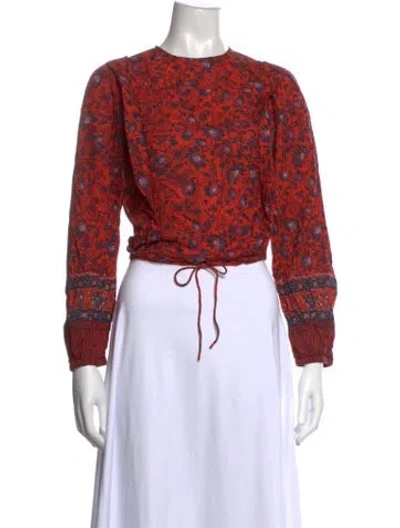 Pre-owned Ulla Johnson Floral Print Crew Neck Blouse In Red