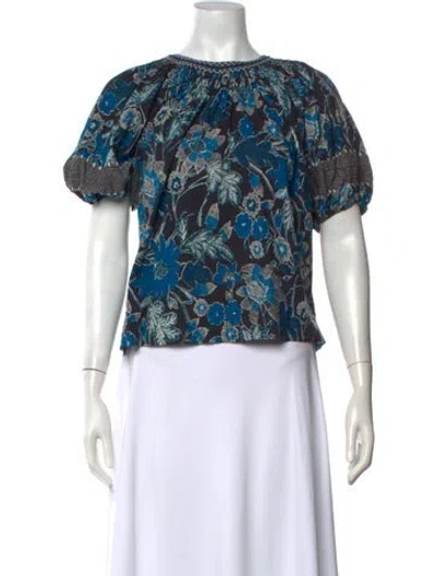 Pre-owned Ulla Johnson Floral Print Crew Neck Blouse In Red