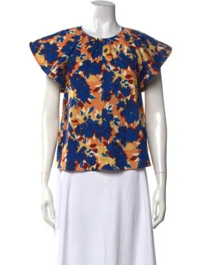 Pre-owned Ulla Johnson Floral Print Crew Neck Blouse W/ Tags In Blue