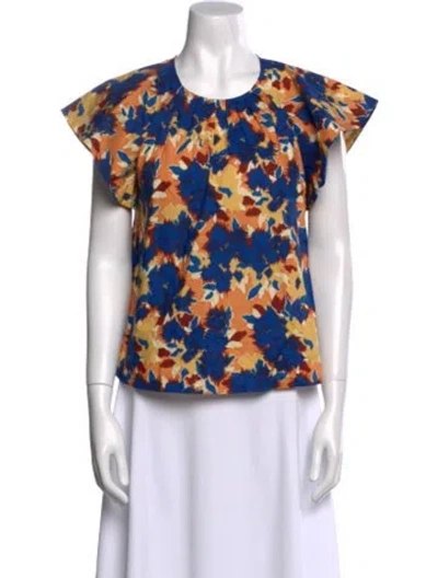 Pre-owned Ulla Johnson Floral Print Crew Neck Blouse W/ Tags In Green