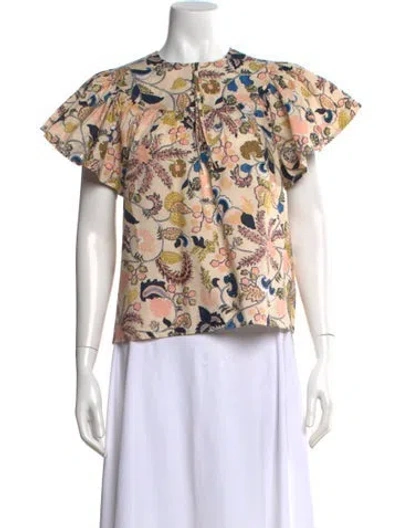 Pre-owned Ulla Johnson Floral Print Crew Neck Blouse W/ Tags In Neutral
