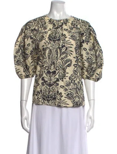 Pre-owned Ulla Johnson Floral Print Crew Neck Blouse W/ Tags In Neutrals