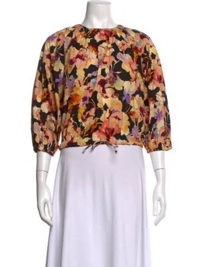 Pre-owned Ulla Johnson Floral Print Crew Neck Blouse W/ Tags In Neutrals