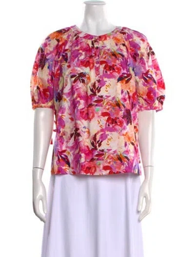 Pre-owned Ulla Johnson Floral Print Crew Neck Blouse W/ Tags In Purple
