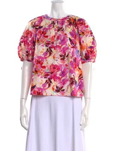 Pre-owned Ulla Johnson Floral Print Crew Neck Blouse W/ Tags In Purple