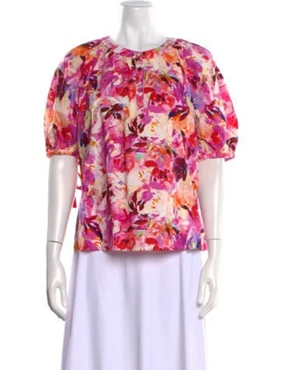 Pre-owned Ulla Johnson Floral Print Crew Neck Blouse W/ Tags In Purple