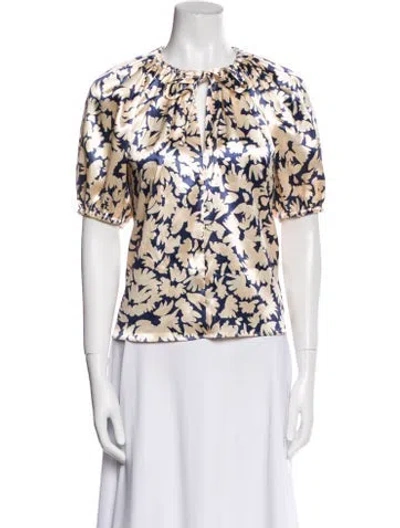 Pre-owned Ulla Johnson Floral Print Crew Neck Blouse W/ Tags In White