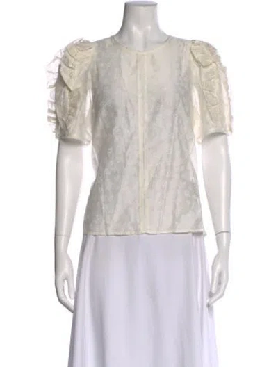 Pre-owned Ulla Johnson Floral Print Crew Neck Blouse W/ Tags In White