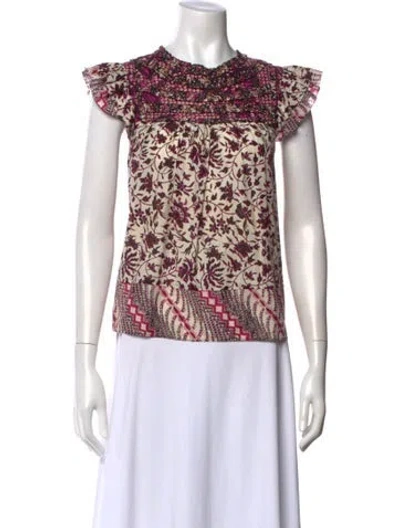 Pre-owned Ulla Johnson Floral Print Crew Neck Blouse In White