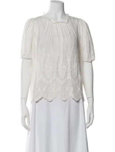 Pre-owned Ulla Johnson Floral Print Crew Neck Blouse In White