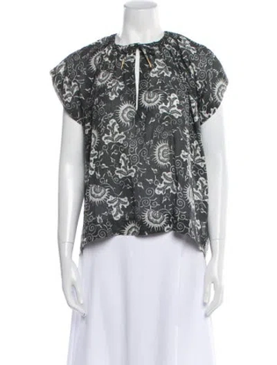 Pre-owned Ulla Johnson Floral Print Crew Neck Blouse In White