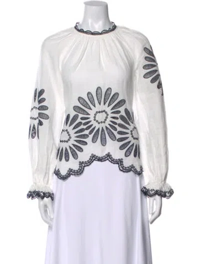 Pre-owned Ulla Johnson Floral Print Crew Neck Blouse In White
