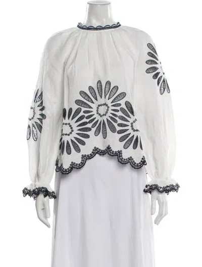 Pre-owned Ulla Johnson Floral Print Crew Neck Blouse In White