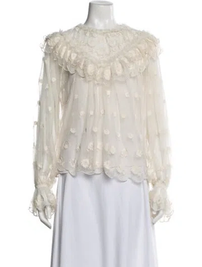 Pre-owned Ulla Johnson Floral Print Crew Neck Blouse In White