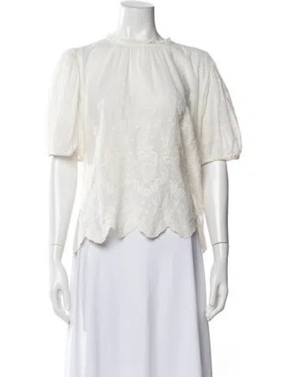 Pre-owned Ulla Johnson Floral Print Crew Neck Blouse In White