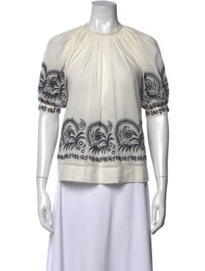 Pre-owned Ulla Johnson Floral Print Crew Neck Blouse In White