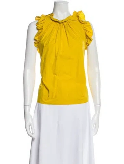 Pre-owned Ulla Johnson Floral Print Crew Neck Blouse In Yellow