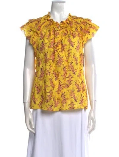 Pre-owned Ulla Johnson Floral Print Crew Neck Blouse In Yellow