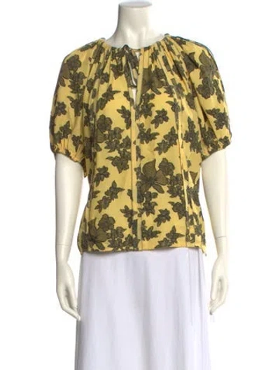 Pre-owned Ulla Johnson Floral Print Crew Neck Blouse In Yellow