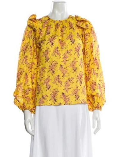 Pre-owned Ulla Johnson Floral Print Crew Neck Blouse In Yellow