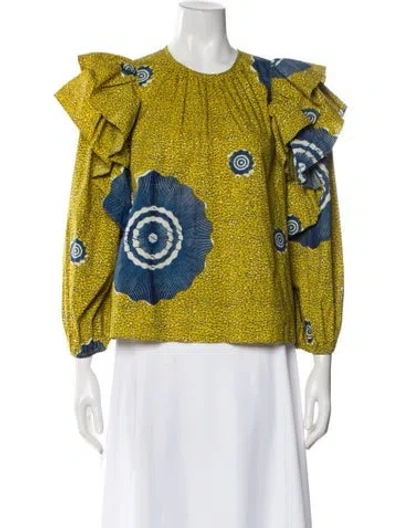 Pre-owned Ulla Johnson Floral Print Crew Neck Blouse In Yellow