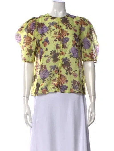 Pre-owned Ulla Johnson Floral Print Crew Neck Blouse In Yellow