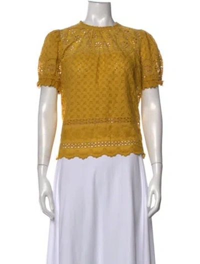 Pre-owned Ulla Johnson Floral Print Crew Neck Blouse In Yellow