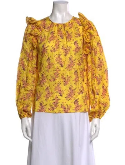 Pre-owned Ulla Johnson Floral Print Crew Neck Blouse In Yellow