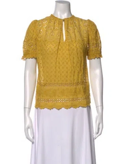Pre-owned Ulla Johnson Floral Print Crew Neck Blouse In Yellow