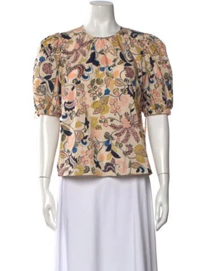 Pre-owned Ulla Johnson Floral Print Crew Neck Blouse In Yellow