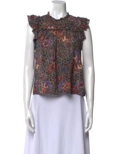 Pre-owned Ulla Johnson Floral Print Crew Neck Crop Top In Black