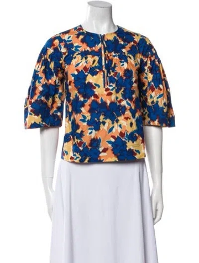Pre-owned Ulla Johnson Floral Print Crew Neck Crop Top W/ Tags In Blue