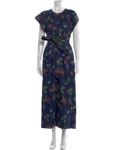 Pre-owned Ulla Johnson Floral Print Crew Neck Jumpsuit In Blue