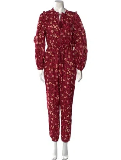 Pre-owned Ulla Johnson Floral Print Crew Neck Jumpsuit In Burgundy