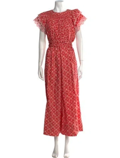 Pre-owned Ulla Johnson Floral Print Crew Neck Jumpsuit In Red