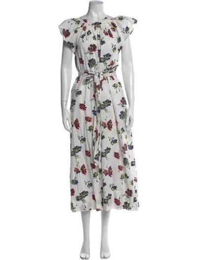 Pre-owned Ulla Johnson Floral Print Crew Neck Jumpsuit In White