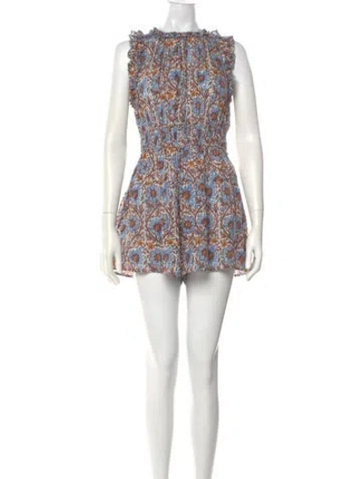 Pre-owned Ulla Johnson Floral Print Crew Neck Romper In Black