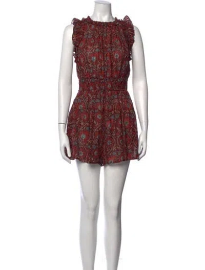 Pre-owned Ulla Johnson Floral Print Crew Neck Romper In Black
