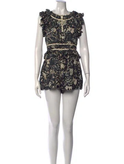 Pre-owned Ulla Johnson Floral Print Crew Neck Romper In Black