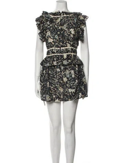 Pre-owned Ulla Johnson Floral Print Crew Neck Romper In Blue