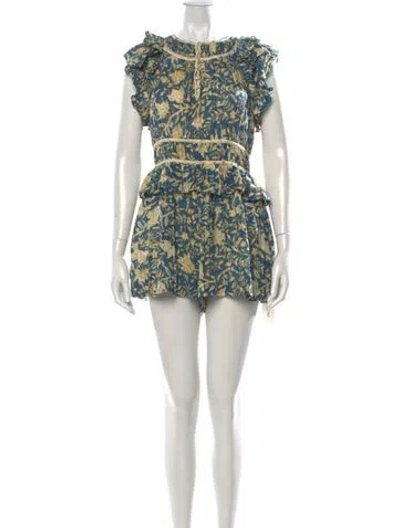 Pre-owned Ulla Johnson Floral Print Crew Neck Romper In Blue
